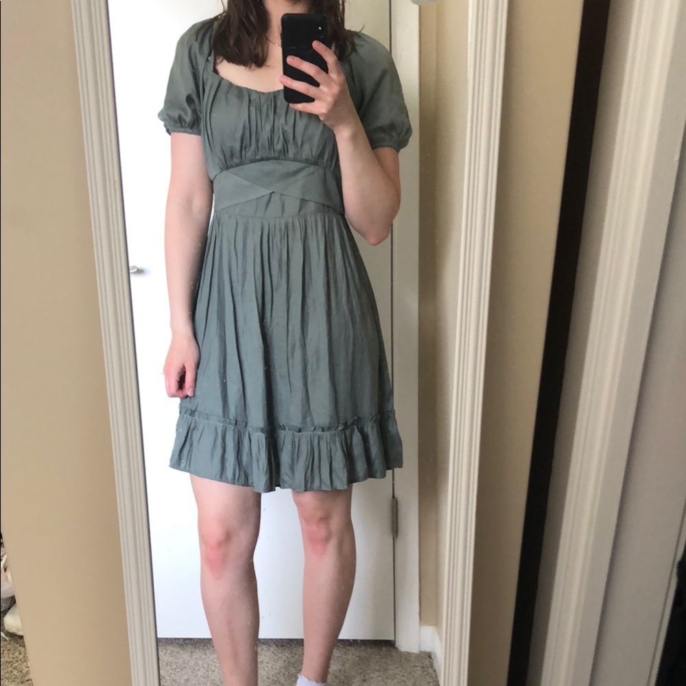 Altar'd State Green Ruched Puff Sleeve Sundress size medium